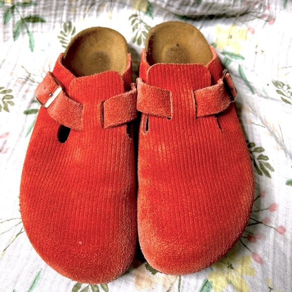 Birkenstock Boston Pink Red Corduroy Clogs Women’s Size EU 39 is US 8/8.5 - Picture 2 of 9